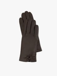 Brązowe rękawiczki ze skóry licowej. Brązowe rękawiczki Ryłko, bez wzorów, ze skóry. Za 129.99 zł.