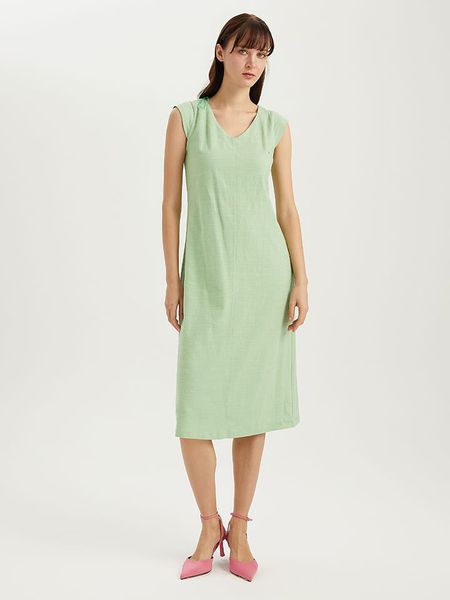 BGN Sukienka w kolorze zielonym rozmiar: 36. Zielone sukienki BGN, na co dzień, bez wzorów, bez kołnierzyka, bez ramiączek, midi, proste. Za 52.42 zł.