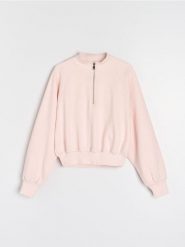 Krótka bluza ze stójką - różowy. Czerwone bluzy Sinsay, l, bez wzorów, bez kaptura. Za 39.99 zł.