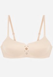 Beżowy Gładki Biustonosz z Ozdobną Imitacją Sznurowania Azivene. Brązowe biustonosze Born2be, bez wzorów. Za 39.99 zł.