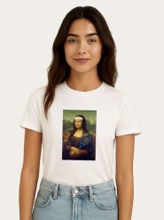 WOOOP Koszulka "Mona Lisa Tennis" w kolorze białym rozmiar: L. Białe bluzki Wooop, l, bez wzorów, z bawełny, bez kołnierzyka, bez ramiączek. Za 56.99 zł.