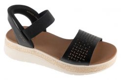 Sandały damskie, Slip-Ins: Bobs Sun Ray. Czarne sandały Skechers, bez wzorów, z materiału, sportowe, bez obcasa, bez zapięcia. Za 319.99 zł.