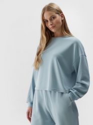4F Bluza dresowa nierozpinana z dodatkiem modalu damska - niebieska XL. Niebieskie bluzy sportowe 4f, l, bez wzorów, z dresówki, bez kaptura. W wyprzedaży za 79.99 zł.
