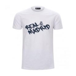 Minimalistyczna koszulka unisex Real Madryt. Białe bluzki REAL MADRID, m, bez wzorów, sportowe, bez kołnierzyka, bez ramiączek. W wyprzedaży za 85.93 zł.