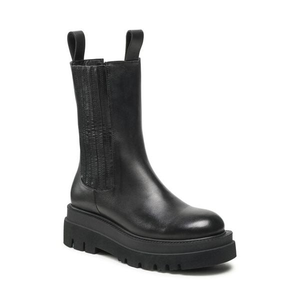 Botki GINO ROSSI. Czarne botki Gino Rossi, bez wzorów, bez obcasa, na słupku, bez zapięcia. Za 238.99 zł.