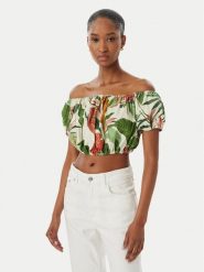 Guess Bluzka W6GHA1 W2447 Zielony Regular Fit. Zielone bluzki Guess, l, z aplikacjami, ze lnu, bez kołnierzyka, bez ramiączek. Za 344.99 zł.