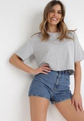 Jasnoszary T-shirt Rheniala. Szare t-shirty Born2be, l, bez wzorów, z bawełny, bez kołnierzyka, bez ramiączek. Za 29.99 zł.