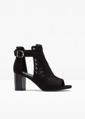 Sandały. Czarne sandały bonprix, bez wzorów, eleganckie, bez obcasa, bez zapięcia. Za 147.99 zł.