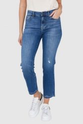 7 FOR ALL MANKIND Niebieskie jeansy z przetarciami i szeroką nogawką THE STRAIGHT CROP SLIM ILLUSION Outline. Niebieskie jeansy 7 for all mankind, s, bez wzorów. W wyprzedaży za 528.00 zł.