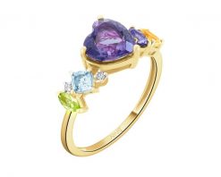 Pierścionek z żółtego złota z brylantami i kamieniami ozdobnymi - serce - próba 585. Żółte pierścionki Apart, z brylantem, złote. Za 2,690.00 zł.