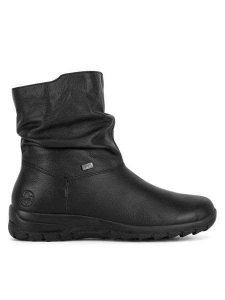 Rieker Botki Z7193-00 Czarny. Czarne botki Rieker, bez wzorów, ze skóry, bez obcasa, na płaskiej podeszwie, bez zapięcia. Za 279.99 zł.