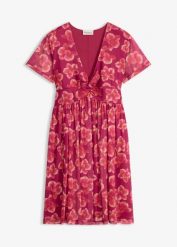 Sukienka z dżersejowej siateczki. Czerwone sukienki bonprix, bez wzorów, z dżerseju, eleganckie, bez kołnierzyka, bez ramiączek. Za 79.99 zł.