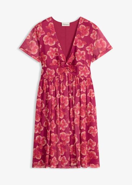 Sukienka z dżersejowej siateczki. Czerwone sukienki bonprix, bez wzorów, z dżerseju, eleganckie, bez kołnierzyka, bez ramiączek. Za 79.99 zł.