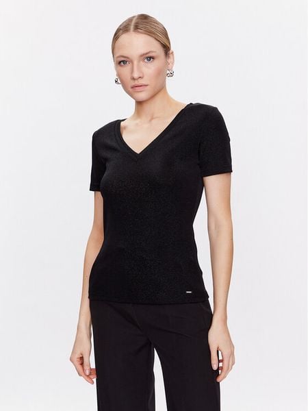 Morgan Bluzka 212-DIWI Czarny Regular Fit. Czarne bluzki Morgan, s, bez wzorów, z syntetyku, bez kołnierzyka, bez ramiączek. Za 109.99 zł.