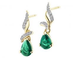 Kolczyki z żółtego złota z diamentami i szmaragdami syntetycznymi - próba 585. Żółte kolczyki Apart, z diamentem, złote. Za 1,990.00 zł.