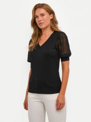 Kaffe Bluzka Melana 10508459 Czarny Slim Fit. Czarne bluzki Kaffe, xs, bez wzorów, z wiskozy, bez kołnierzyka, bez ramiączek. Za 229.99 zł.