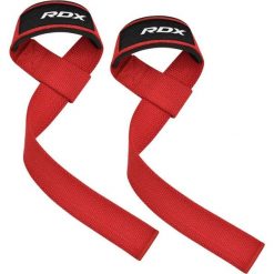 Paski do podnoszenia ciężarów RDX W1 Weight Training Wrist Straps. Czerwone paski RDX SPORTS, bez wzorów, sportowe. Za 49.99 zł.