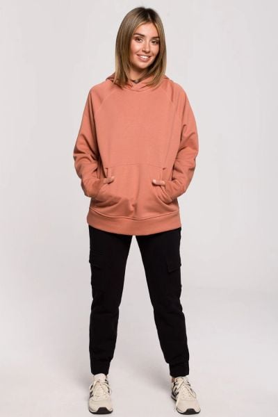 Bluza z kapturem kangurek ceglasta bawełna premium. Czerwone bluzy Sukienki.shop, l, bez wzorów, z bawełny, z kapturem. W wyprzedaży za 195.00 zł.