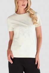 GUESS Biały damski t-shirt na krótki rękaw z cyrkoniami Romy, Rozmiar S. Białe t-shirty Guess, s, z aplikacjami, bez kołnierzyka, bez ramiączek. Za 239.99 zł.