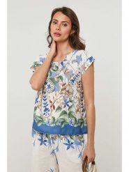 Lin Passion Bluzka w kolorze kremowym ze wzorem rozmiar: 34/36. Brązowe bluzki Lin Passion, bez wzorów, klasyczne, bez kołnierzyka, bez ramiączek. Za 92.86 zł.