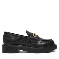 Lordsy LOVE MOSCHINO. Czarne lordsy Love Moschino, bez wzorów, bez obcasa, bez zapięcia. Za 589.99 zł.