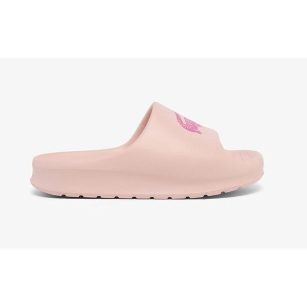 Klapki damskie Lacoste Serve Slide 2.0 na basen. Czerwone klapki Lacoste, bez wzorów, z dresówki, bez obcasa. Za 233.20 zł.