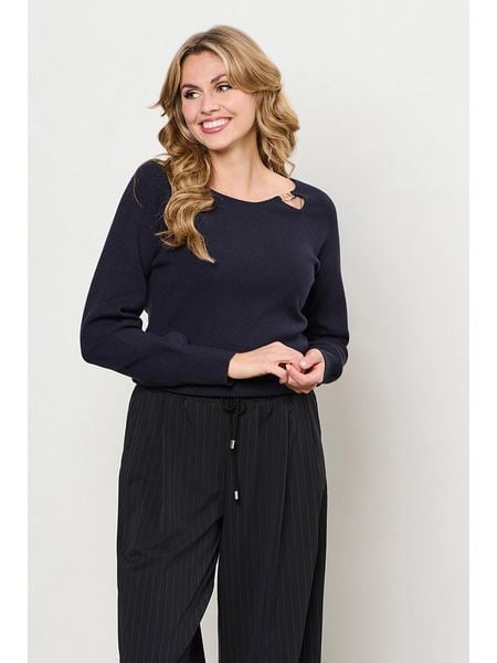 &Co Woman Sweter "Bowi" w kolorze granatowym rozmiar: L. Niebieskie swetry &Co Woman, l, z aplikacjami, bez ramiączek. Za 249.17 zł.