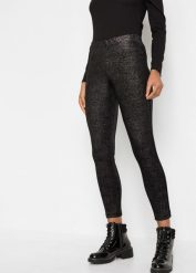 Legginsy z połyskiem. Czarne legginsy bonprix, bez wzorów. Za 82.99 zł.