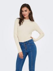 ONLY Koszulka w kolorze kremowym rozmiar: XL. Brązowe bluzki Only, xl, bez wzorów, prążkowane, bez kołnierzyka, bez ramiączek. Za 74.81 zł.