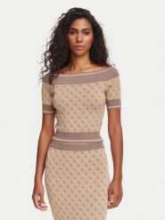 Guess Bluzka W6YR19 Z0962 Brązowy jasny Slim Fit. Brązowe bluzki Guess, m, z aplikacjami, z syntetyku, bez kołnierzyka, bez ramiączek. Za 344.99 zł.