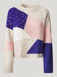 Pepe Jeans Sweter "Nora" w kolorze beżowo-niebiesko-jasnoróżowym rozmiar: XS. Brązowe swetry Pepe Jeans, xs, bez wzorów, z jeansu, bez ramiączek. Za 239.99 zł.