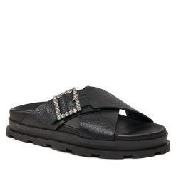Klapki Pollini. Czarne klapki Pollini, bez wzorów, bez obcasa. Za 1,259.00 zł.