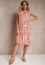 Czerwona Rozkloszowana Sukienka z Bawełny w Geometryczny Wzór Annilessa. Czerwone sukienki Renee, na co dzień, na lato, l, bez wzorów, z bawełny, eleganckie, bez kołnierzyka, bez ramiączek, midi, rozkloszowane. Za 39.99 zł.
