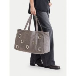 Torebka Guess Jeans. Szare shopper Guess Jeans, z aplikacjami, z jeansu, bez dodatków. Za 329.99 zł.