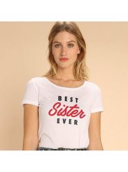 WOOOP Koszulka "Best Sister Ever" w kolorze białym rozmiar: S. Białe bluzki Wooop, s, bez wzorów, z bawełny, bez kołnierzyka, bez ramiączek. Za 74.81 zł.