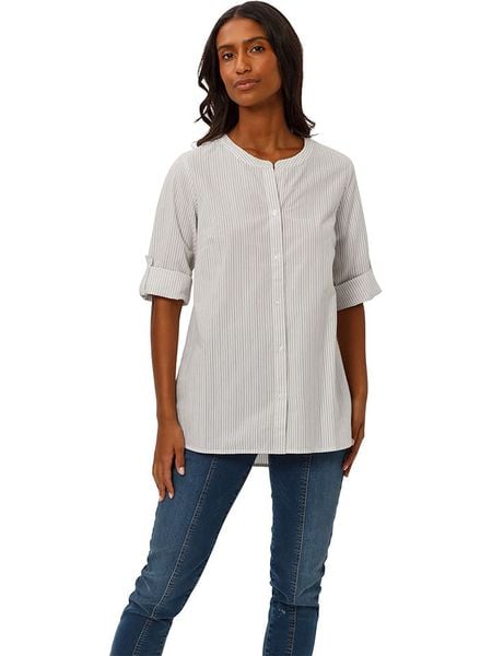 Heine Bluzka w kolorze biało-szarym rozmiar: 50. Białe bluzki Heine, bez wzorów, z bawełny, bez kołnierzyka, bez ramiączek. Za 48.05 zł.