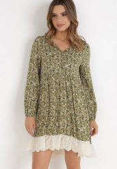 Zielona Sukienka Ferethe. Zielone sukienki Born2be, na co dzień, m, z aplikacjami, boho, bez kołnierzyka, bez ramiączek, mini, rozkloszowane. Za 69.99 zł.