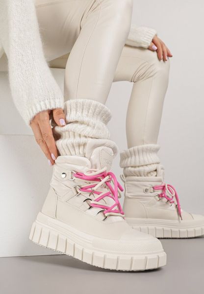 Beżowe Śniegowce Vices na Platformie z Tłoczeniem Anorrise. Brązowe trapery i śniegowce Renee, z jeansu. Za 109.99 zł.