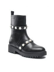 DeeZee Botki WS0903-01 Czarny. Czarne botki DeeZee, bez wzorów, ze skóry, bez obcasa, na płaskiej podeszwie, bez zapięcia. Za 159.99 zł.