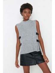 Trendyol Bezrękawnik w kolorze szarym rozmiar: L. Szare swetry Trendyol, l, bez wzorów, prążkowane, bez ramiączek. Za 74.11 zł.