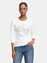 Guess Bluzka W6BI58 K7388 Biały Slim Fit. Białe bluzki Guess, xl, z aplikacjami, z bawełny, bez kołnierzyka, bez ramiączek. Za 234.99 zł.
