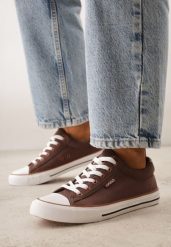 Brązowe Klasyczne Trampki do Kostki z Lamówką przy Podeszwie Kasiope. Brązowe trampki Born2be, bez wzorów, z jeansu, bez zapięcia. Za 59.99 zł.