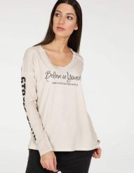 Bawełniana bluzka z nadrukiem. Bluzki Unisono, s, bez wzorów, z bawełny, bez kołnierzyka, bez ramiączek. Za 129.00 zł.