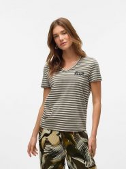 Vero Moda Koszulka w kolorze khaki rozmiar: L. Brązowe bluzki Vero Moda, l, bez wzorów, z bawełny, bez kołnierzyka, bez ramiączek. Za 48.28 zł.