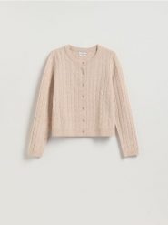 Wełniany kardigan - beżowy. Brązowe kardigany Reserved, l, bez wzorów, z wełny. Za 219.99 zł.