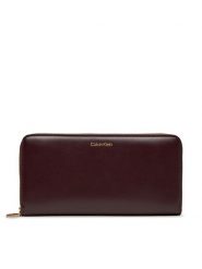 Calvin Klein Duży Portfel Damski Ck Large Zip Around LV04F1093G Bordowy. Czerwone portfele Calvin Klein, bez wzorów, ze skóry. Za 349.99 zł.