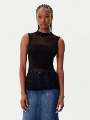 Morgan Bluzka 252-MJULIE Czarny Slim Fit. Czarne bluzki Morgan, xl, bez wzorów, z wiskozy, bez kołnierzyka, bez ramiączek. Za 199.99 zł.