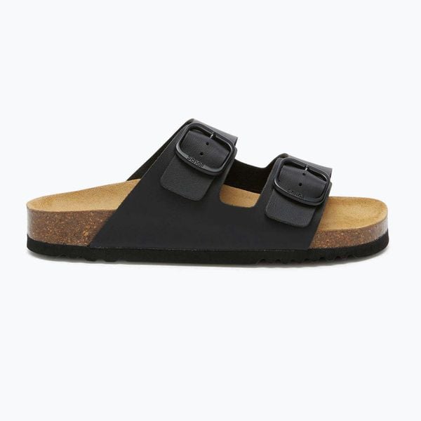 Klapki damskie Scholl Josephine. Czarne klapki Scholl, bez wzorów, z materiału, bez obcasa. Za 219.99 zł.