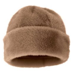 Damska czapka puchowa, supermiękka, w kolorze taupe, jeden rozmiar. Brązowe czapki SARLINI, bez wzorów, z materiału. Za 128.95 zł.
