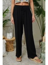 Le Monde du Lin Lniane spodnie w kolorze czarnym rozmiar: 36/38. Czarne spodnie materiałowe Le Monde du Lin, z aplikacjami, ze lnu, z standardowym stanem. Za 121.99 zł.